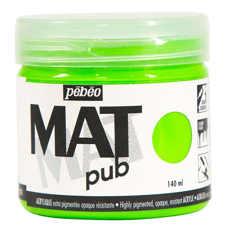 Краска акриловая Pebeo экстра матовая Mat Pub №3 (Зеленый флуоресцентный), 140 мл