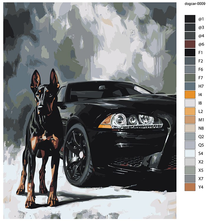 Картина по номерам «Машина BMW и собака доберман арт 40х50» — картинка 2