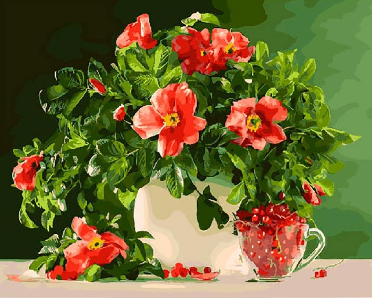 Картина по номерам «Красные цветы и ягоды»