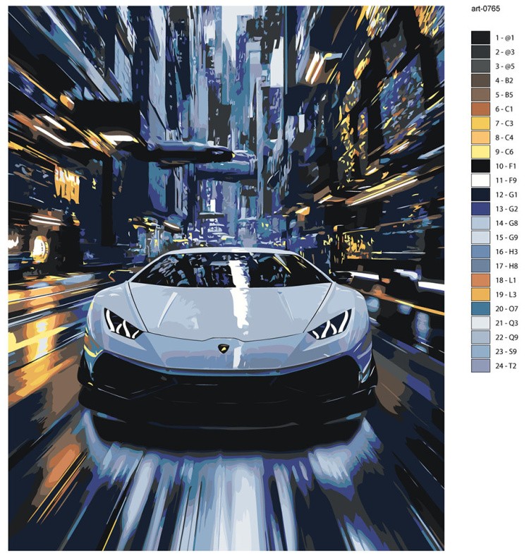 Картина по номерам Белая машина ламборгини в городе — картинка 2