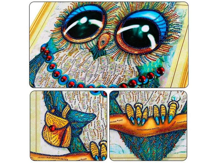 Алмазная вышивка 5D «Сова в рубинах» — картинка 2