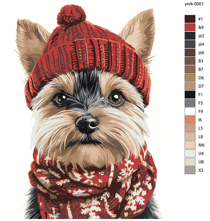 Картина по номерам «Собаки: йоркширский терьер в шапке» — картинка 2