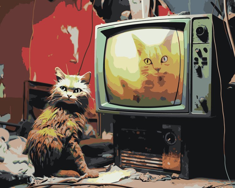 Картина по номерам «Кот рядом со старым телевизором»