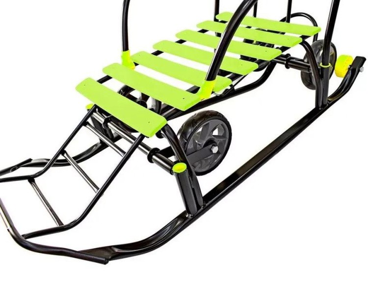 Санки детские Snow Black Auto лимонные рейки с колесами — картинка 18
