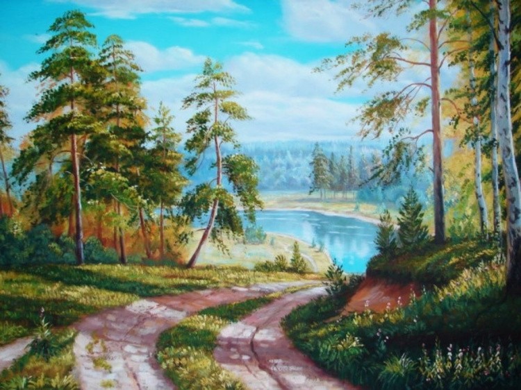 Алмазная вышивка «Дорога к озеру» — картинка 2