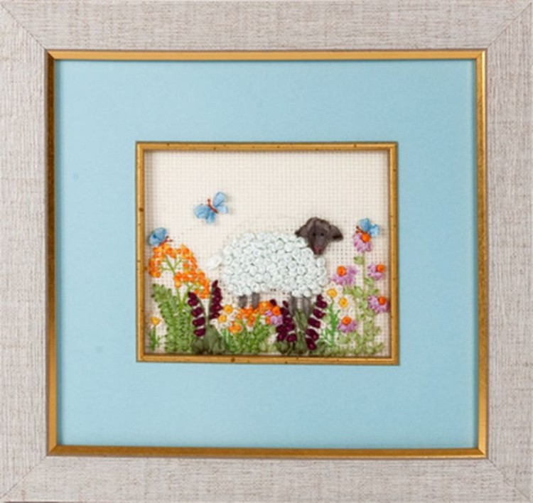 Вышивка лентами «Овечка на полянке» — картинка 2