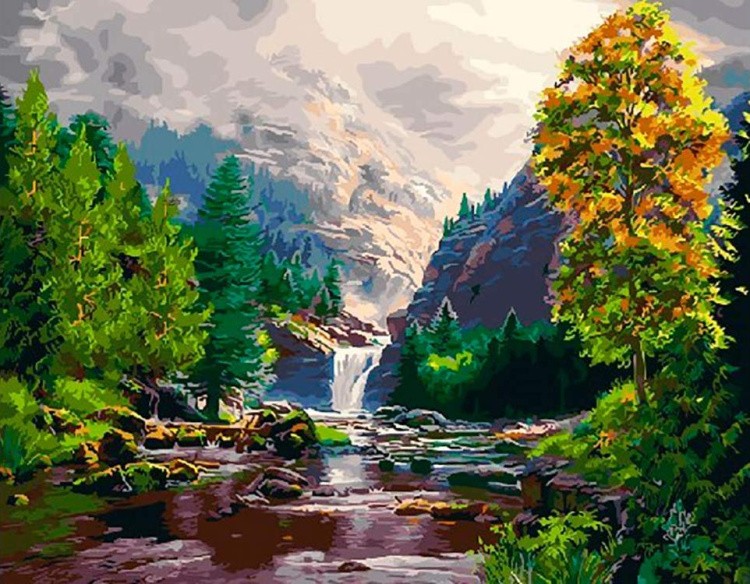 Картина по номерам «Водопад в горах»