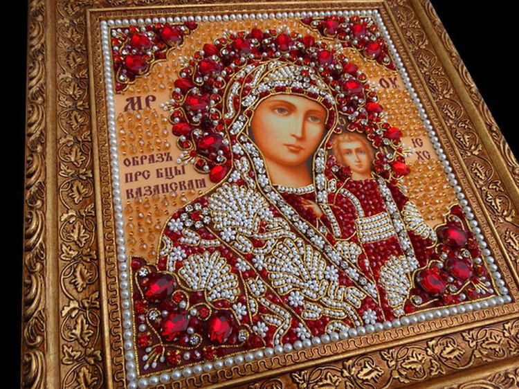 Набор вышивки хрустальными камнями «Казанская (золотая)» — картинка 4