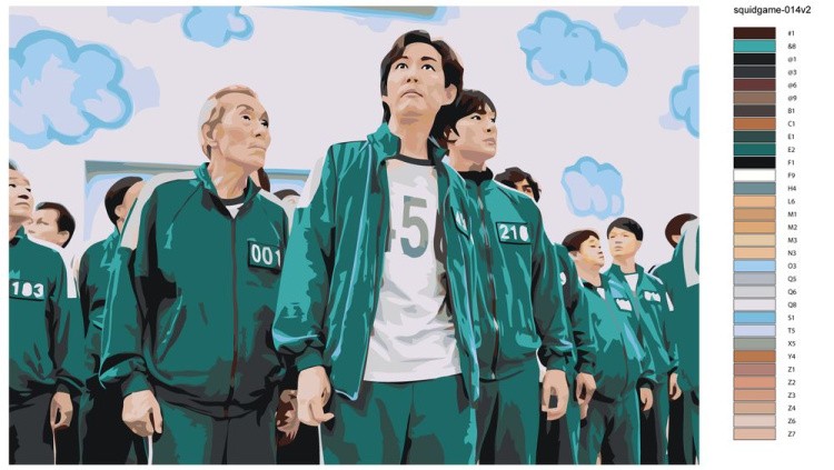 Картина по номерам «Игра в кальмара: Сон Ки Хун и О Иль-нэм» — картинка 2