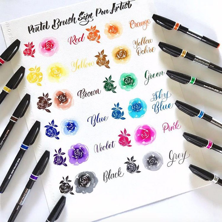 Браш пен Brush Sign Pen Artist, ultra-fine, 0,5 - 5 мм, цвет: розовый, Pentel — картинка 10