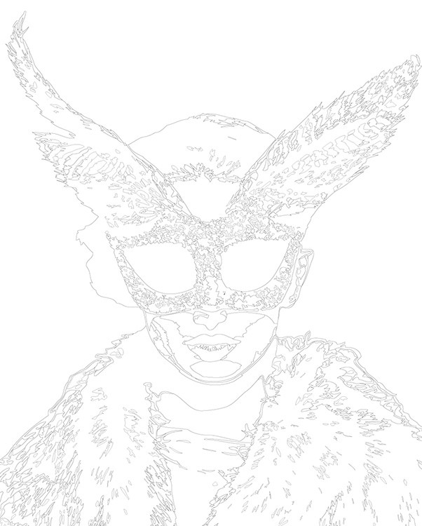 Картина по номерам «Портрет девушки в маске, зайчик, чб» — картинка 3