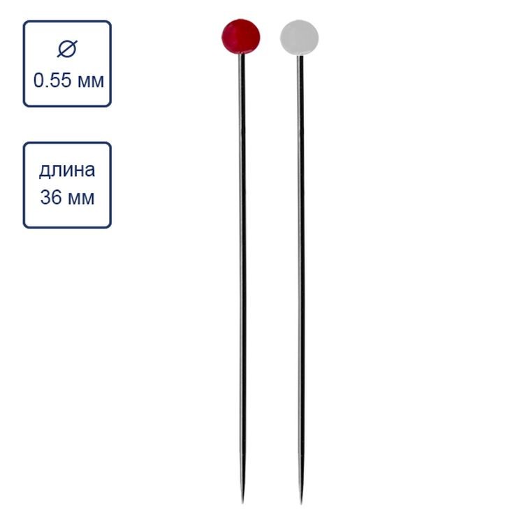 Иглы для закалывания со стеклянными головками, сталь, 100 шт., 36 мм, Gamma — картинка 2