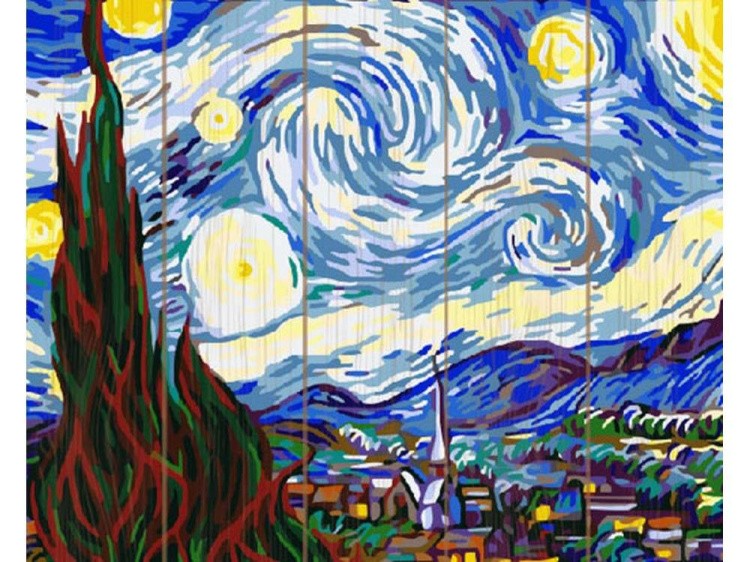 Картина по номерам по дереву Paintboy «Звездная ночь» Ван Гога