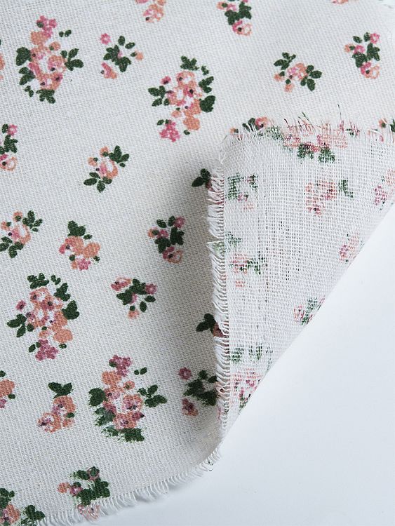 Ткань Лен, 140 г/м², 5 м x 150 см, цвет: белый, розовый, цветочный принт, TBY — картинка 4
