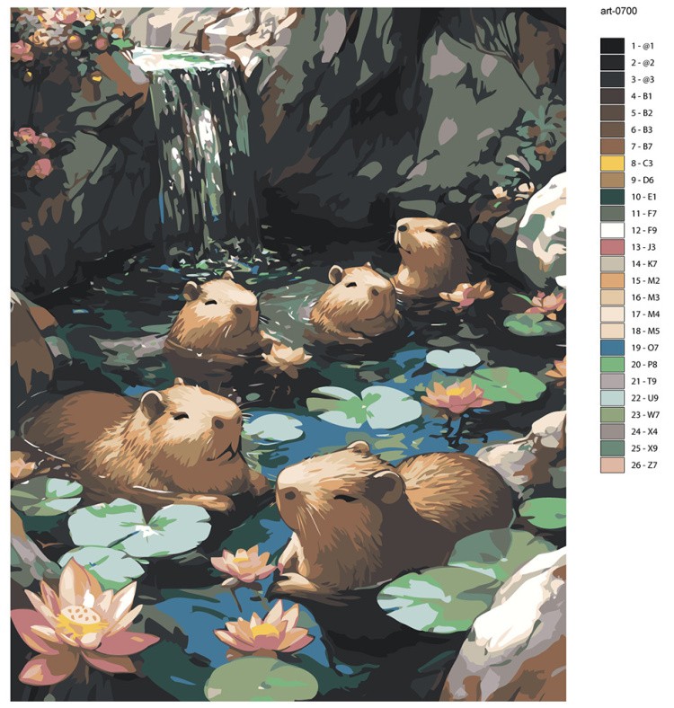 Картина по номерам Милые животные капибары в реке — картинка 2