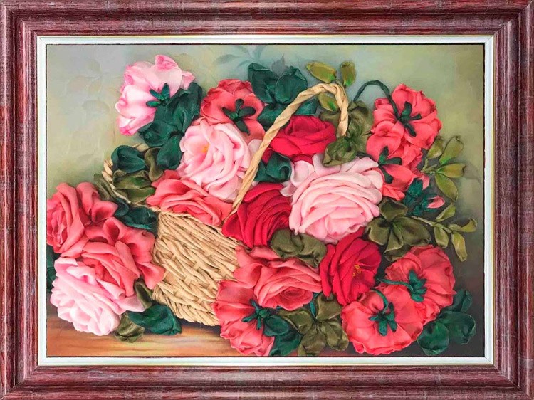 Вышивка лентами «Корзина с розами» — картинка 2