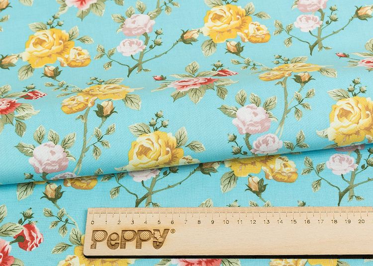 Ткань для пэчворка «ВЕРСАЛЬСКИЕ САДЫ», 50x55 см, 146 г/м2, 100% хлопок, цвет: ВС-14 голубой, принт, Peppy — картинка 2