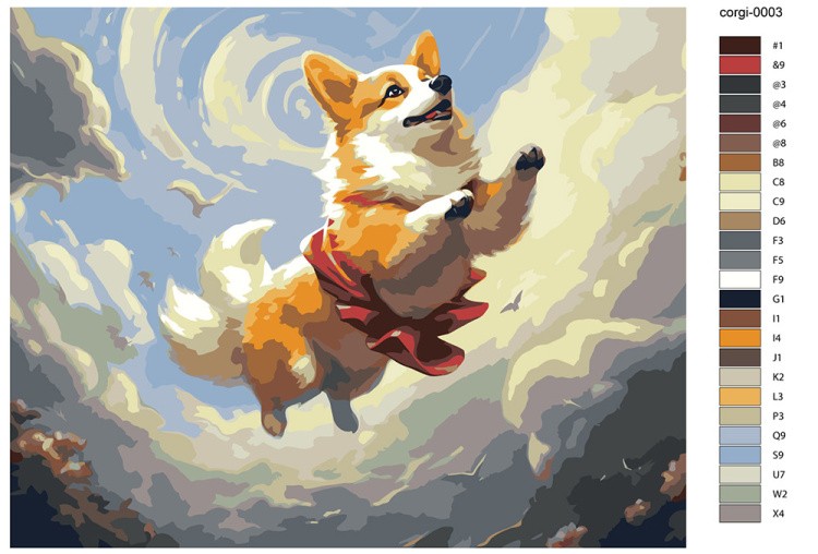 Картина по номерам «Собака корги летает в облаках» — картинка 2