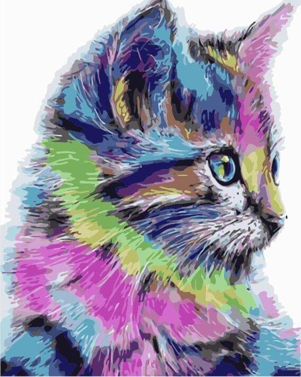 Картина по номерам «Разноцветная кошка»
