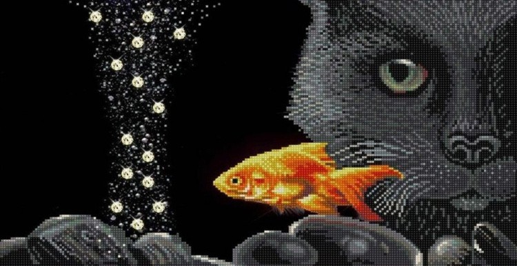 Рисунок на ткани «Кот и золотая рыбка»