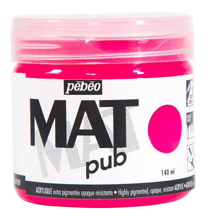 Краска акриловая Pebeo экстра матовая Mat Pub №3 (Розовый флуоресцентный), 140 мл