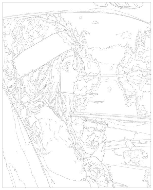 Картина по номерам «Природа: Девушка с кофе в машине возле осеннего озера» — картинка 3