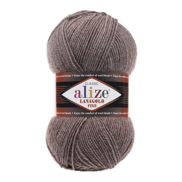 Пряжа ALIZE LanaGold Fine (Ализе Лана голд файн) (240), меланж коричневый, 5 шт. по 100 г