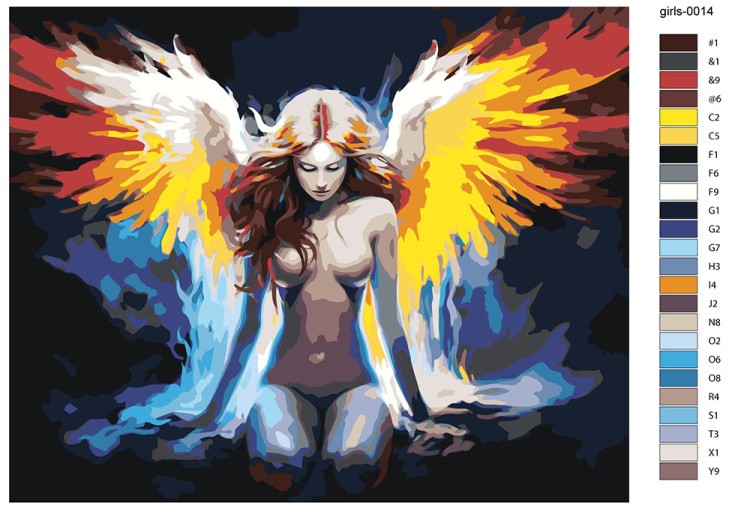 Картина по номерам «Девушка с огненными крыльями» — картинка 2