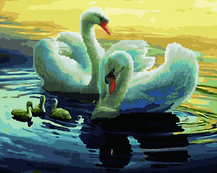 Алмазная картина-раскраска «Лебеди»