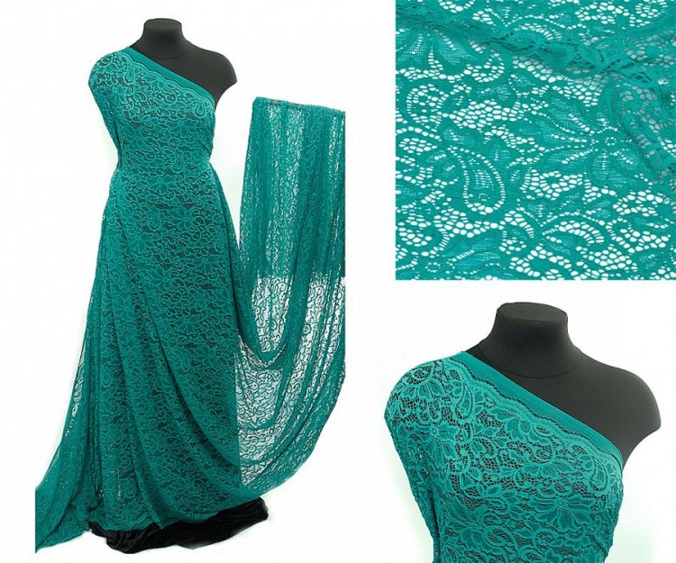 Кружевная ткань (гипюр), в нарезке с кордом, 5 м, ширина 150 см, цвет: 300 ментоловый, TBY — картинка 2