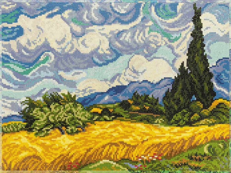 Алмазная вышивка «Пшеничное поле с кипарисами, Винсент ван Гог»