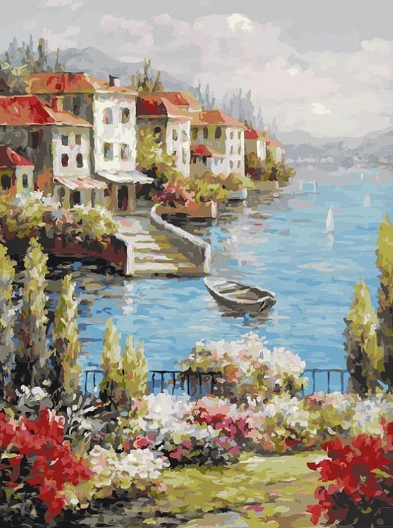 Картина по номерам «Городок на берегу»