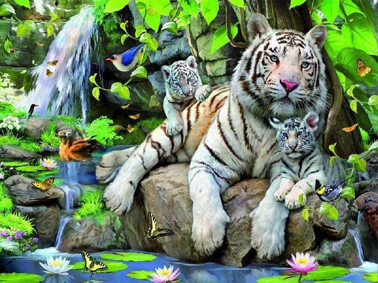 Алмазная вышивка «Тигрица с тигрятами»