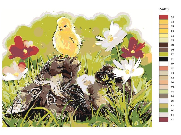 Картина по номерам «Котёнок и цыплёнок» — картинка 2