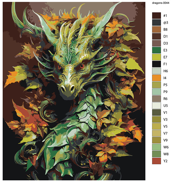 Картина по номерам «Зеленый деревянный дракон в листьях» — картинка 2