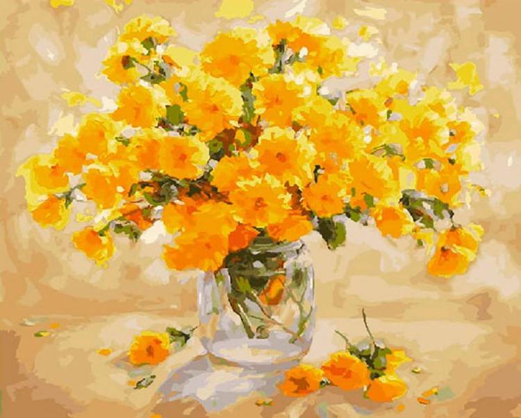 Картина по номерам «Желтые цветочки в вазе»