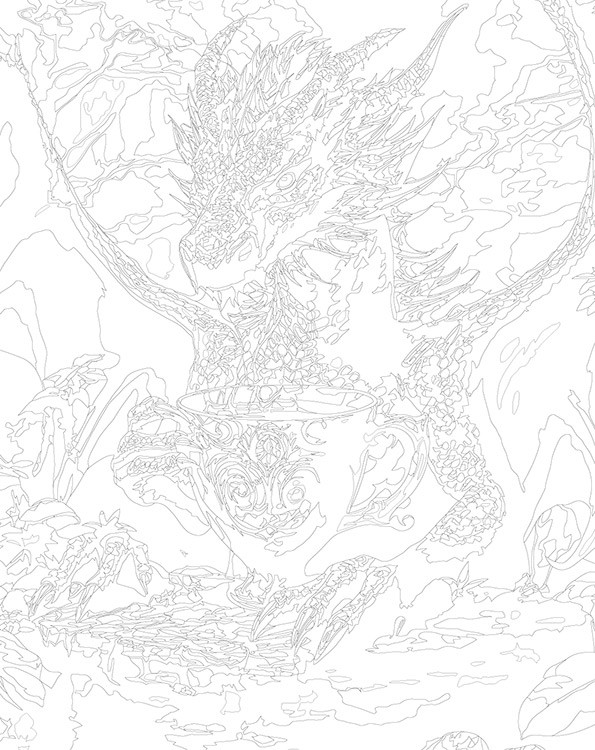 Картина по номерам «Зеленый дракон с чашкой чая» — картинка 3