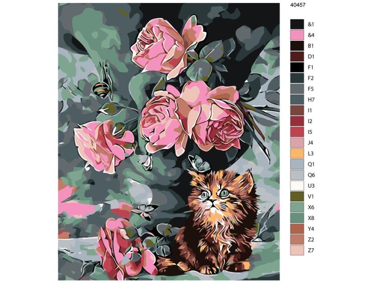 Картина по номерам «Котёнок под букетом цветов» — картинка 2