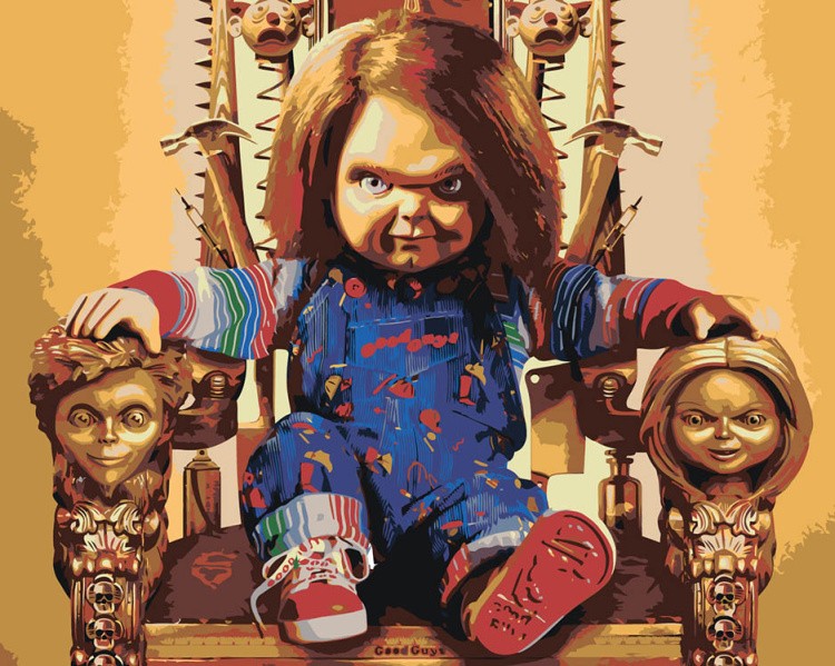 Картина по номерам «Страшная кукла Чаки на стуле»
