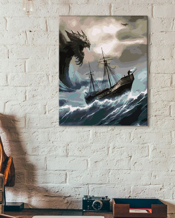 Картина по номерам «Лодка идет через море с драконами» — картинка 3