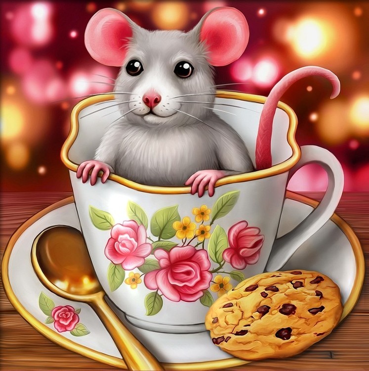 Алмазная вышивка «Крысенок в чашке»