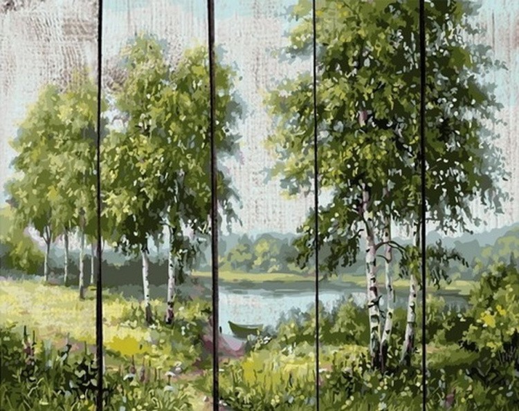 Картина по номерам по дереву RADUGA «Березы у реки»
