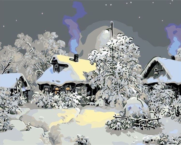 Картина по номерам «Зимой в деревне»