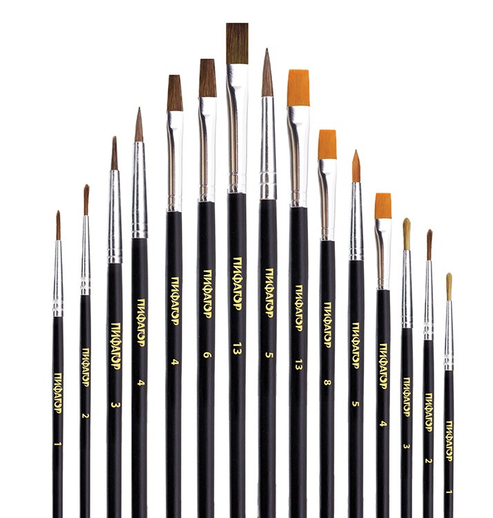 Кисти ПИФАГОР, набор 15 шт., (пони - 9 шт., синтетика - 4 шт., щетина - 2 шт.) — картинка 2