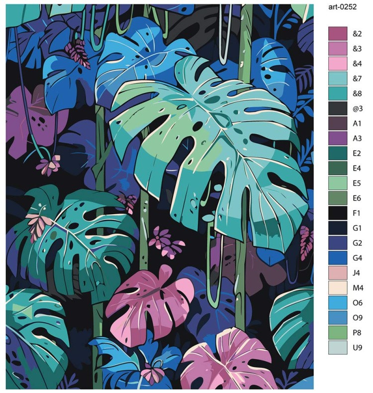 Картина по номерам «Цветы и растения: Монстера арт, ночь» — картинка 2