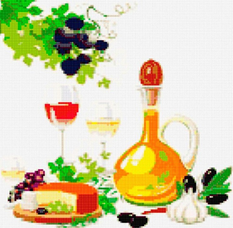 Алмазная вышивка «Вино, сыр и оливки»