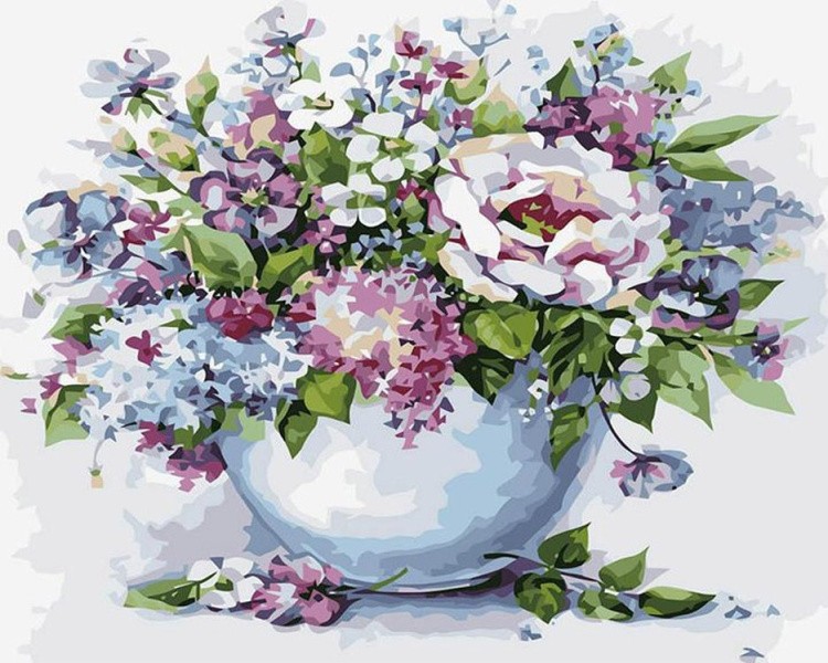 Картина по номерам «Нежные цветы в белой вазе»