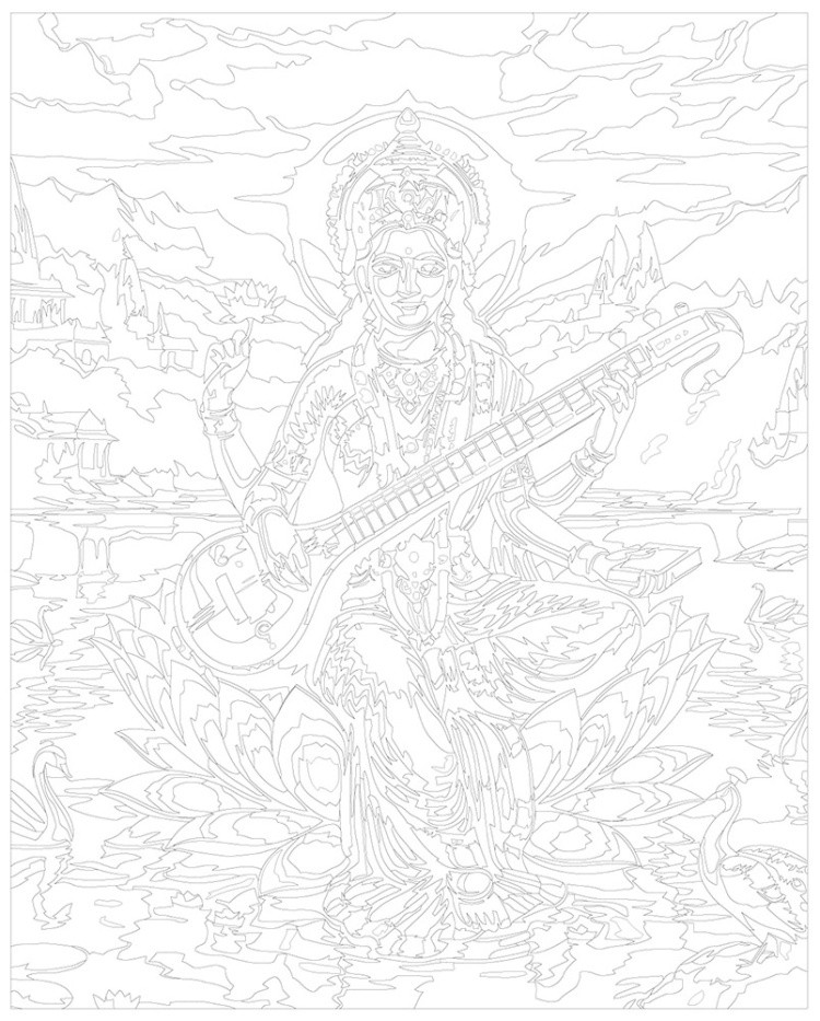 Картина по номерам Богиня Сарасвати на лотосе Буддизм — картинка 3