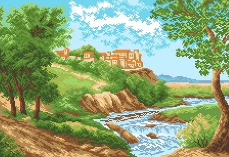 Рисунок на ткани «Среди холмов»