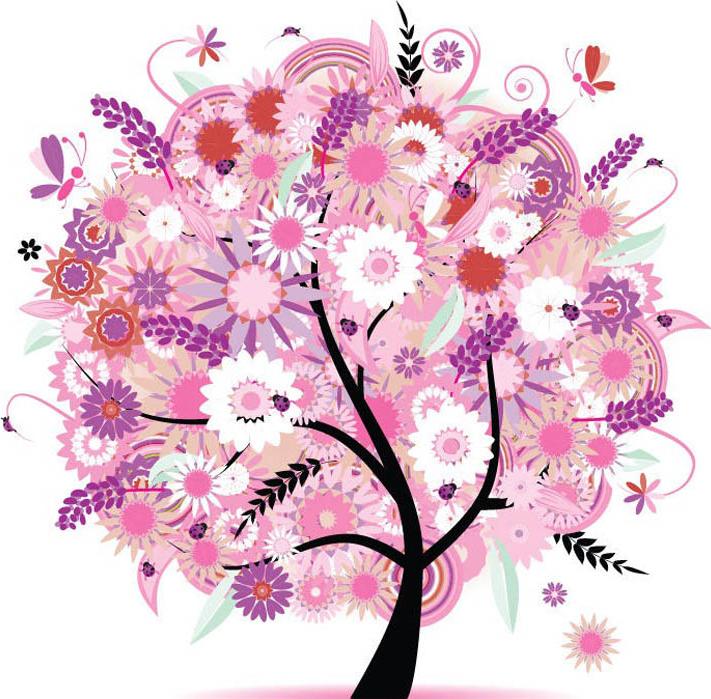 Алмазная вышивка «Дерево в розовых цветах»